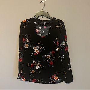 Velvet Floral Long Sleeve w/ O-Ring Neck Detail